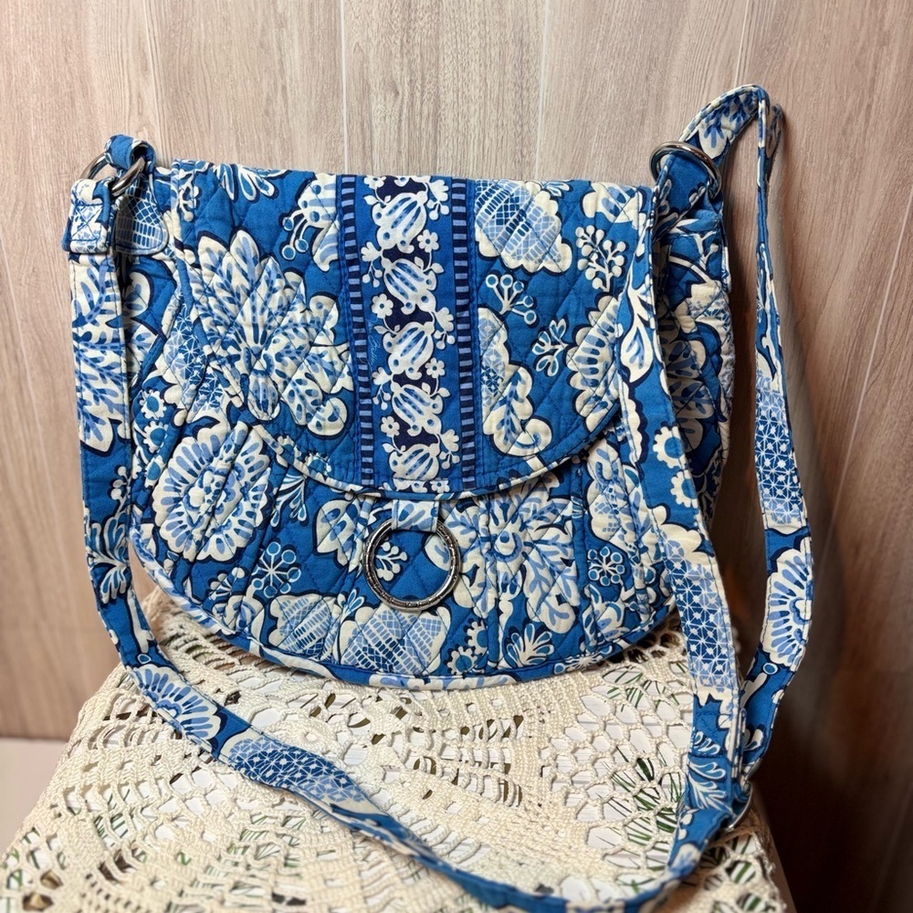 Vera Bradley Saddle Up Retired Lagoon Pattern Blue Floral Crossbody Bag